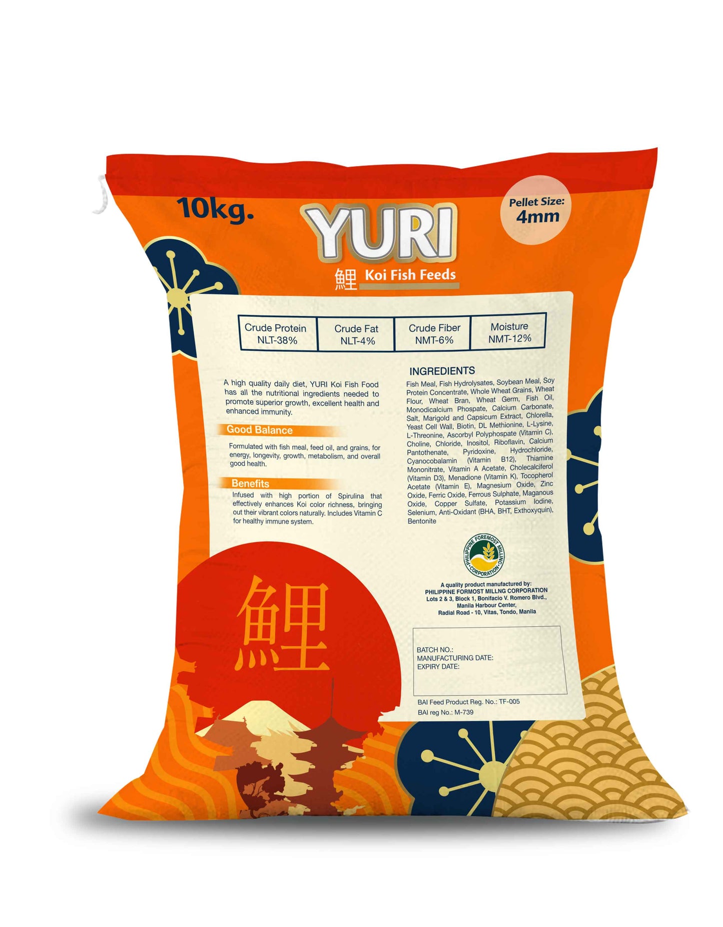 Yuri Koi Fish Feeds - Floating Pellets, 10kg Nutrition Information