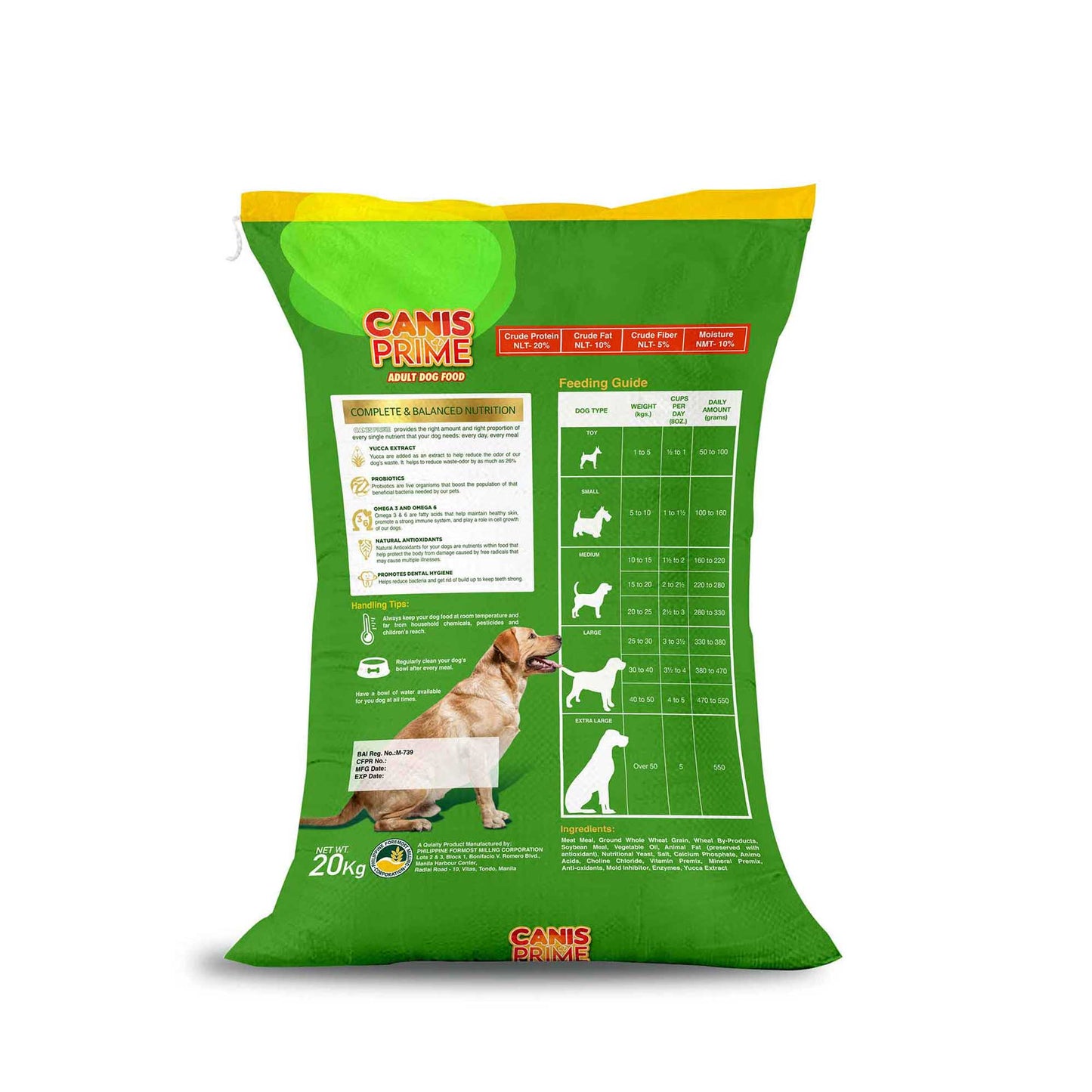 Canis Prime - Adult Dog Food, 20kg Nutritional Information