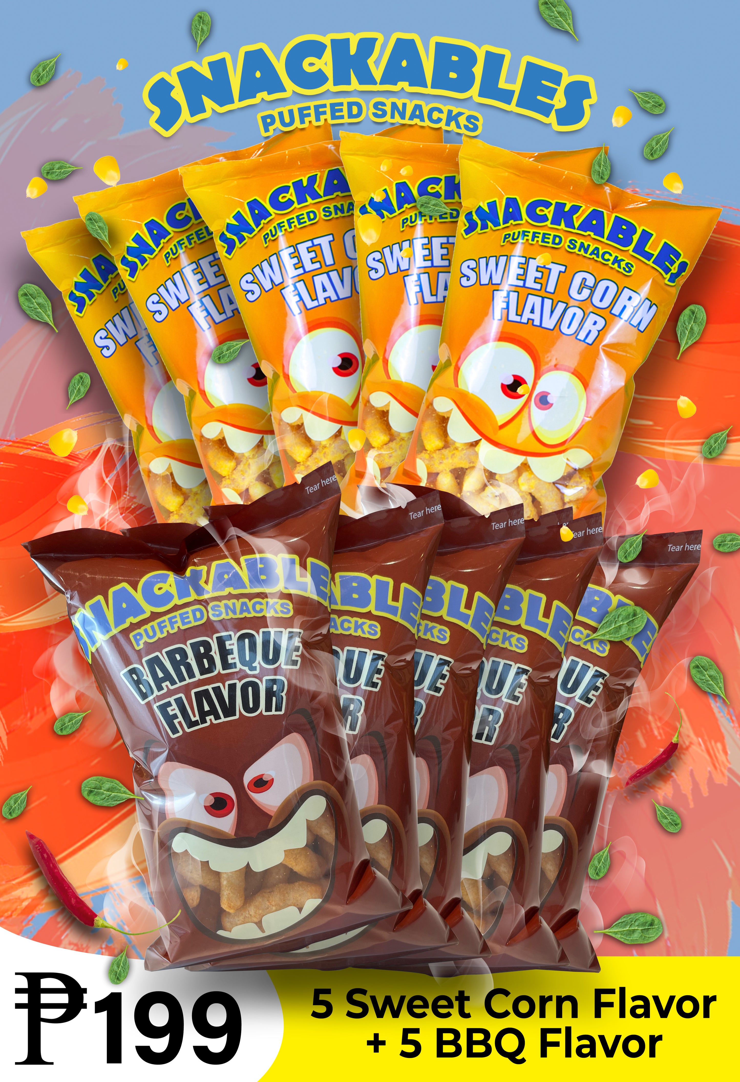 Snackables Sweet Corn and Barbecue Flavor Bundle 50g X 10 Packs – Lafil ...